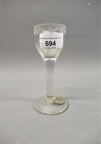 Antique pedestal wine glass with etched glass rim, (with chi...