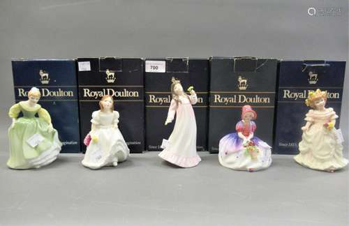 Group of five various Royal Doulton figures of ladies, boxed