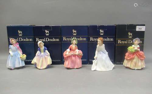 Group of five various Royal Doulton figures of ladies, boxed