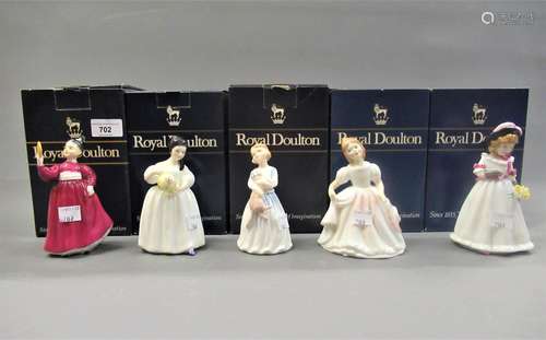 Group of five various Royal Doulton figures of ladies, boxed