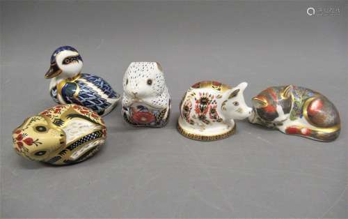 Group of five various Royal Crown Derby paperweights All in ...