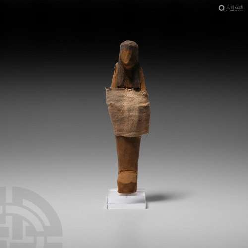 Egyptian Wooden Shabti with Original Shawl