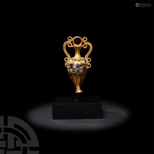 Hellenistic Gold Inlaid Amphora Pendant