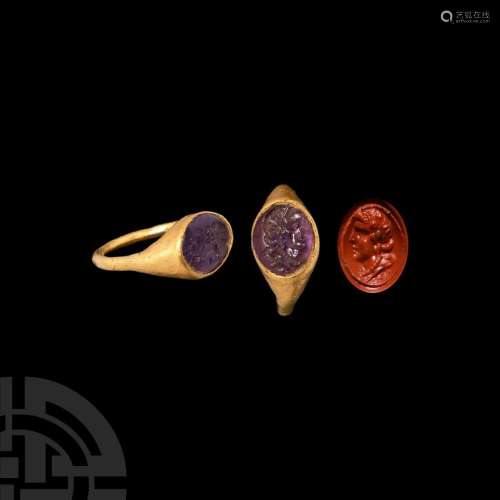 Roman Gold Ring with Goddess Gemstone