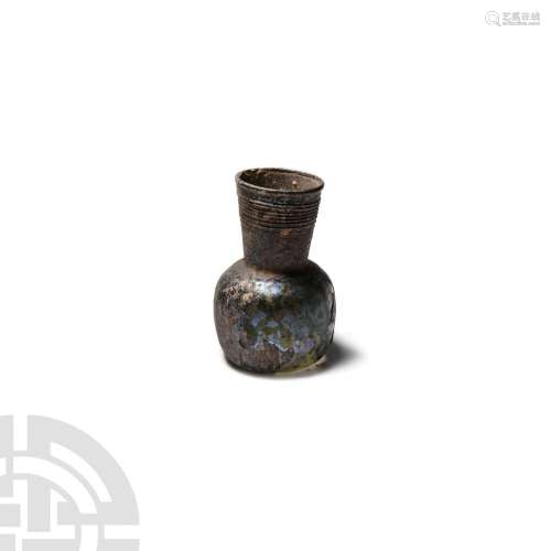 Roman Iridescent Glass Vessel with Ribbed Neck