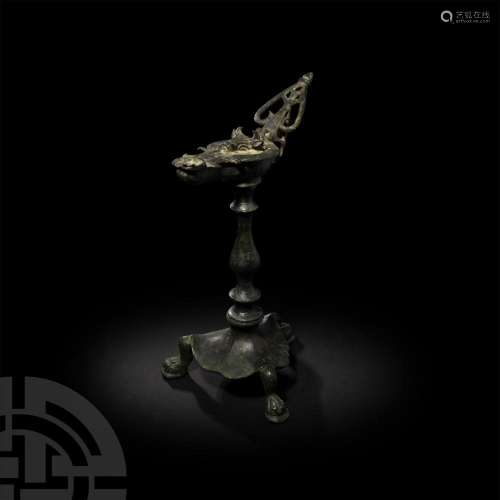 Byzantine Bull Oil Lamp with Tripod Stand