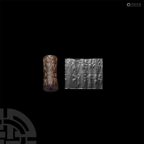 Large Mesopotamian Cylinder Seal with Contest Scenes