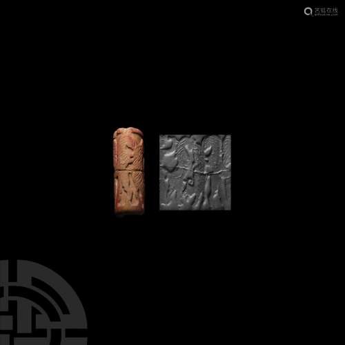 Large Western Asiatic Cylinder Seal with Lions and Quadruped...
