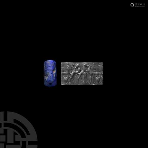 Akkadian Lapis Lazuli Cylinder Seal with Contest Scene