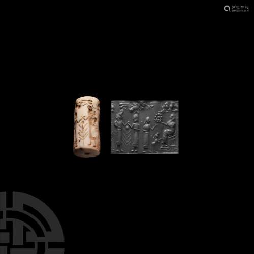 Old Babylonian Cylinder Seal with Worshipping Scene