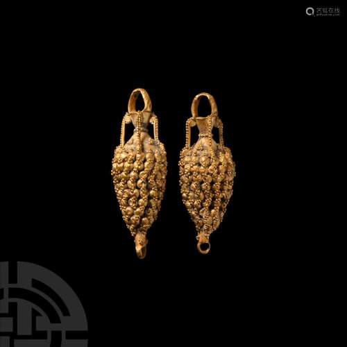 Parthian Gold Amphora Earring Pair