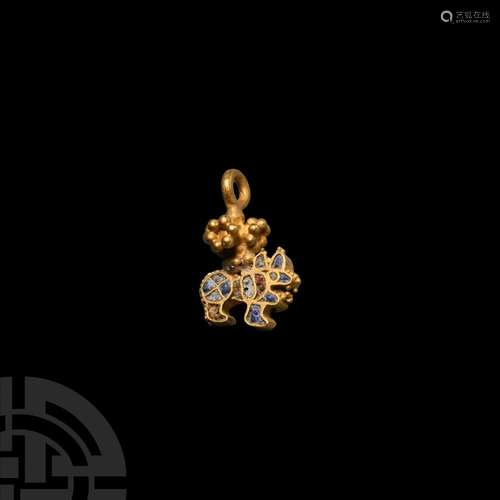 South Arabian Gold and Enamel Animal Pendant