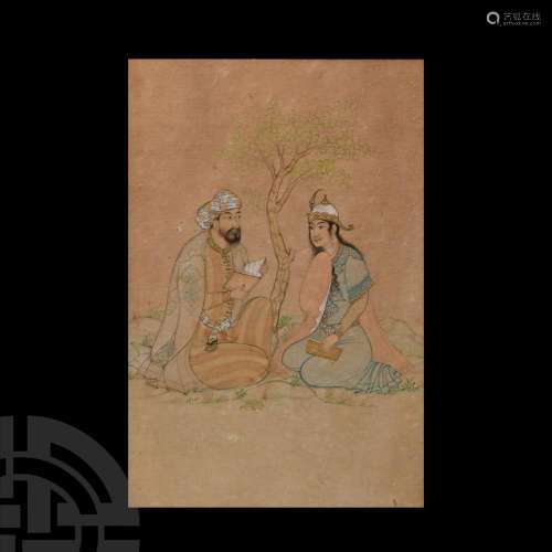 Framed Persian Watercolour Painting by Nezami