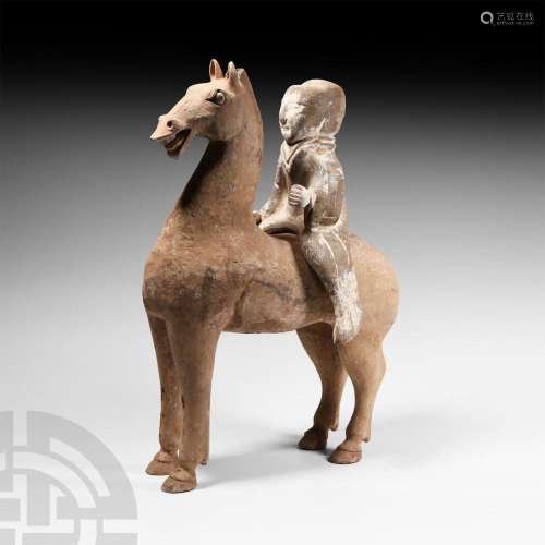 Chinese Han Horse and Rider Figure Group