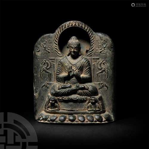 Gandharan Seated Buddha Shakyamuni Preaching on Lion Throne