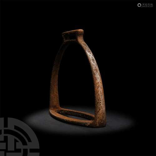 Viking Silver Inlaid Stirrup with Ringerike Beasts