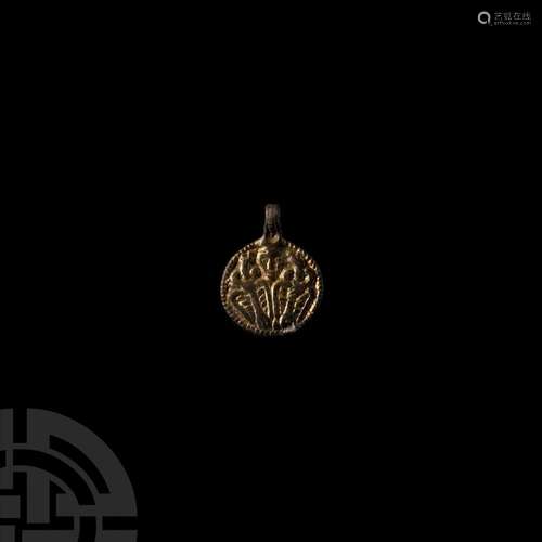 Scandinavian Viking Gilt Silver Pendant with Odin Gripping T...