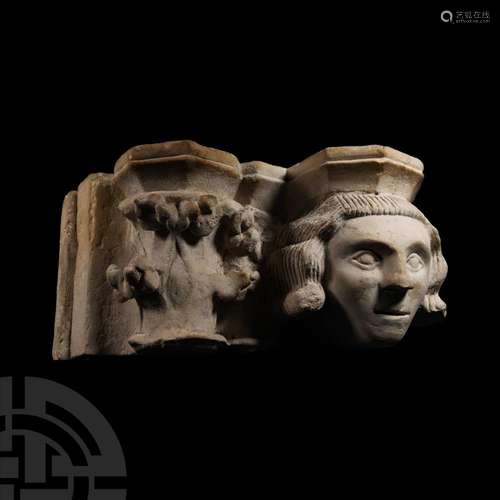 Medieval Capital and Corbel Head from the Priory of Moutiers...