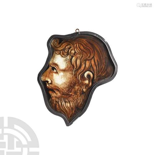 Medieval French Stained Glass Head of a Bearded Man