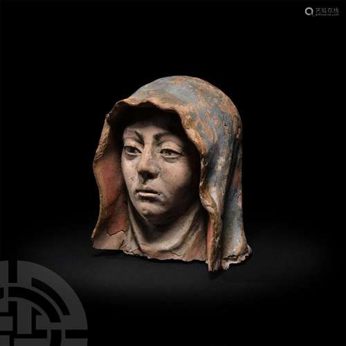 Medieval Italian Terracotta Head of St. Anne