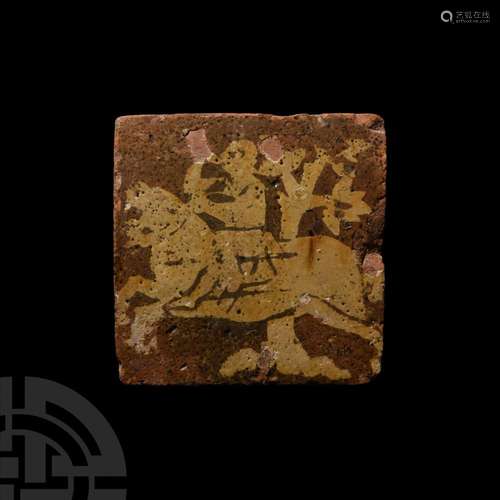 Medieval French Tile with Galloping Huntsman