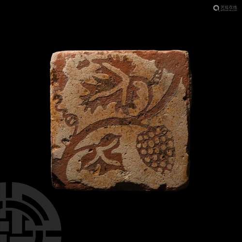 Medieval French Tile with Grapevine