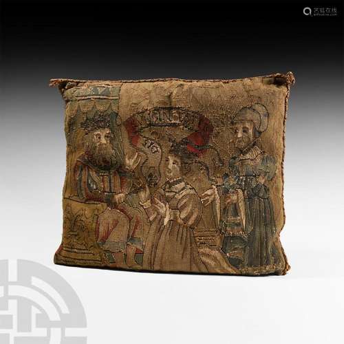 Medieval Embroidered Pillow with the Story of Esther