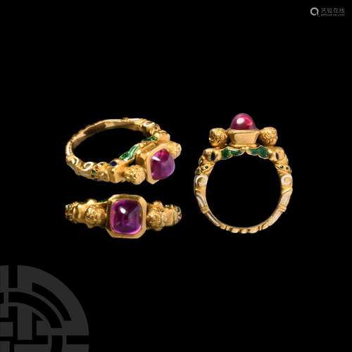 Gold Enamelled Ring with Ruby