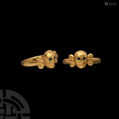 Georgian Gold Skull Ring with Gemstone Eyes