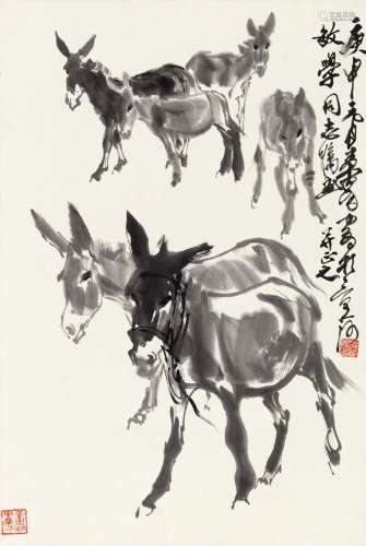 黄 胄(1925-1997) 群驴图 水墨纸本 立轴 1980年作