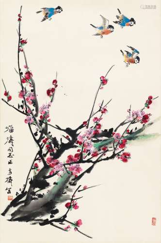 王雪涛(1903-1982) 红梅小鸟 设色纸本 镜心