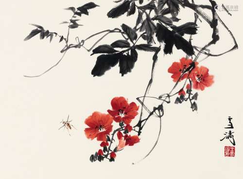 王雪涛(1903-1982) 凌霄蜜蜂 设色纸本 镜心