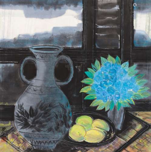 林风眠(1900-1991) 青花瓷瓶 设色纸本 镜心