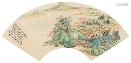 冯超然(1882-1954) 仿赵孟頫山水 设色纸本 镜心 1934年作