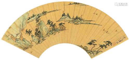 陆 治(1496-1576) 翠岚晴江 设色金笺 镜心