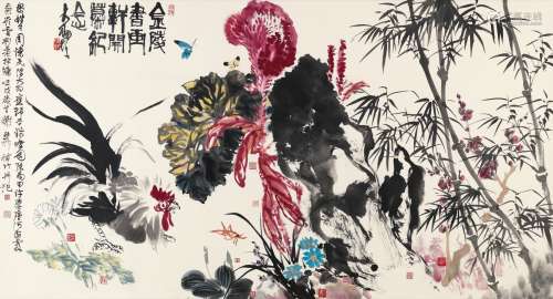 陈大羽(1912-2001)、谢稚柳(1910-1997)、黎雄才(1910-2001)等 花团...