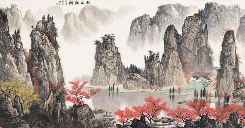 白雪石(1915-2011) 秋山红树 设色纸本 镜心 2002年作