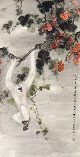 田世光(1916-1999) 白猿图 设色纸本 立轴