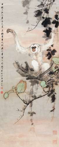 田世光(1916-1999) 巴江白猿 设色纸本 立轴 1948年作