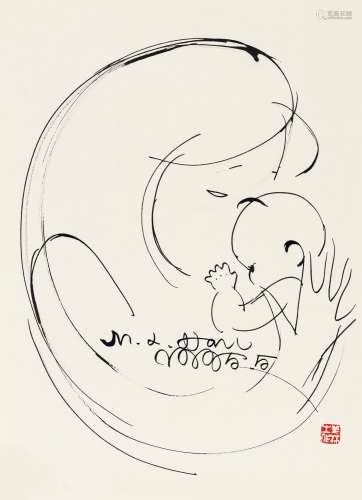 韩美林(b.1936) 母子图 水墨纸本 镜心 2005年作
