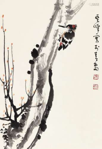 孙其峰(b.1920) 啄木鸟 设色纸本 立轴