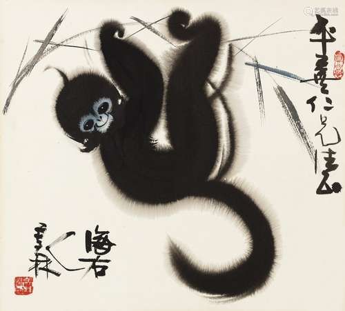 韩美林(b.1936) 猴 设色纸本 镜心