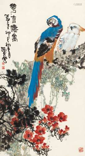 王炳龙(1940-1999) 花木栖禽 设色纸本 立轴 1987年作