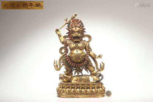 Gilt Bronze Statue of Dharmapalas, Yongle Reign Period, Ming...
