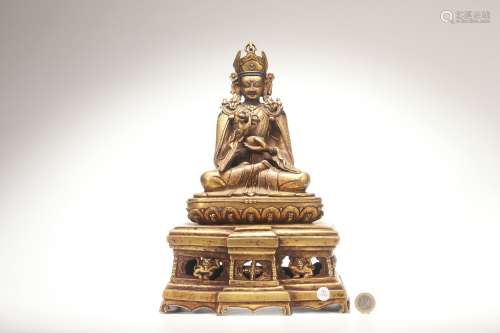 Gilt Copper Buddha on Footstool