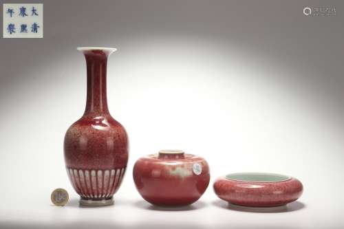 A Group Cowpea Red Glazed Porcelains, Kangxi Reign Period, Q...