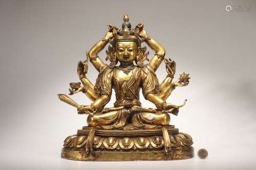 Gilt Bronze Statue of Satta Buddha with Eight Arms Design
