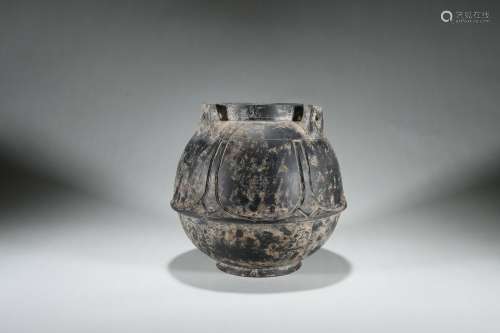 Chinese Black Pottery Jar with Four Loop Handles