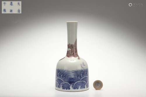 Blue-and-white Bell-shaped ZUN with Under-glazed Red Sea Wat...