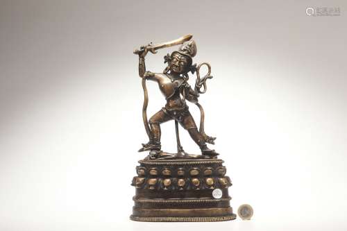 Alloy Copper Dharmapalas Statue with Silver Wires Inlaid